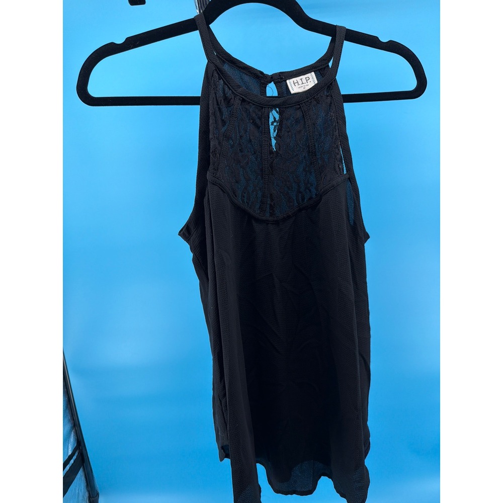 H.I.P. Womens Black Lace Halter Tank Top Keyhole Back Sleeveless Blouse Medium
